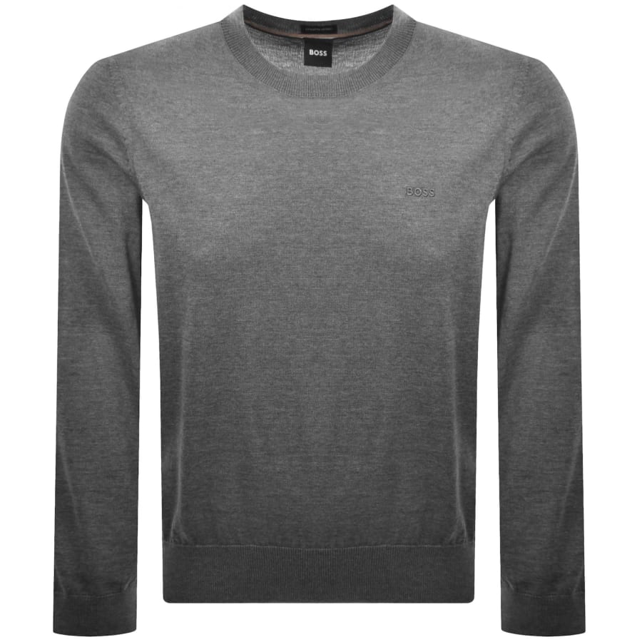 Image number 1 for BOSS Leno Merino Wool Knit Jumper Grey
