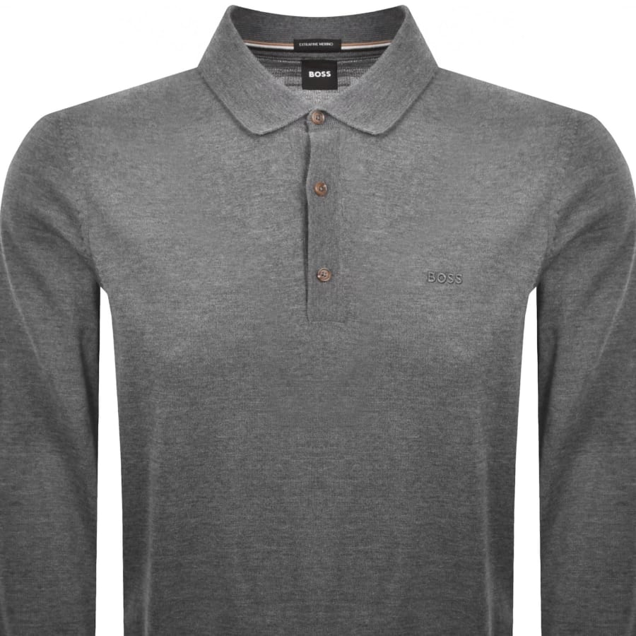 Image number 2 for BOSS Lancione Merino Wool Knit Polo Grey