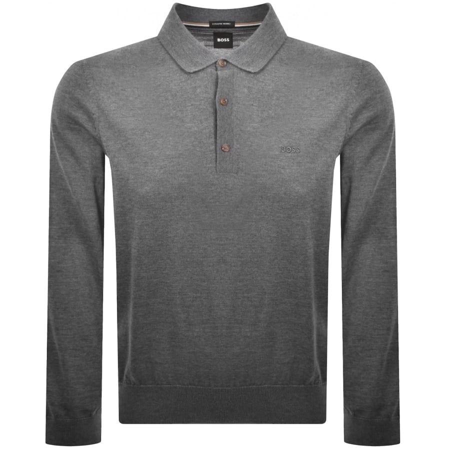 Image number 1 for BOSS Lancione Merino Wool Knit Polo Grey