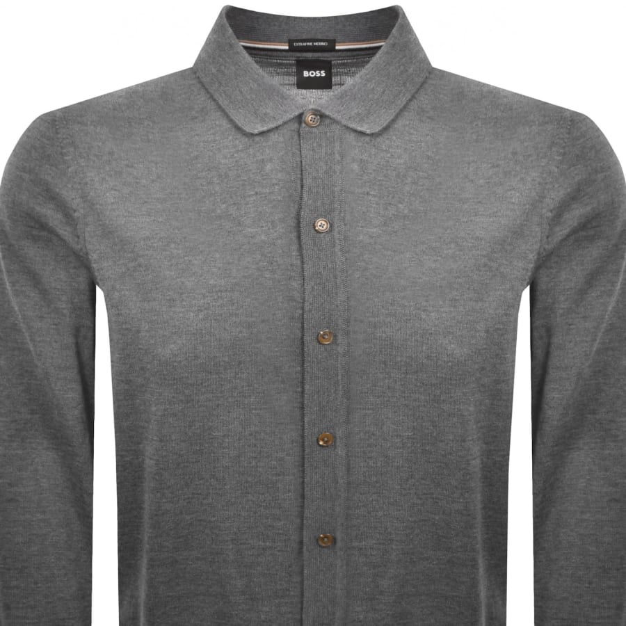 Image number 2 for BOSS Helbert Merino Wool Knit Polo Grey