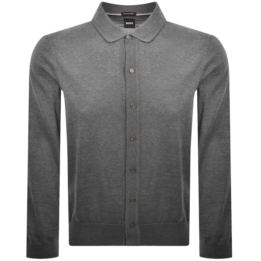 Image number 1 for BOSS Helbert Merino Wool Knit Polo Grey