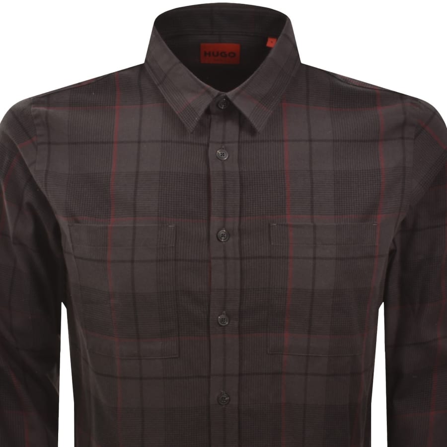 Image number 2 for HUGO Straight Fit Egrin Shirt Brown