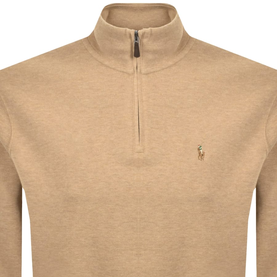 Image number 2 for Ralph Lauren Quarter Zip Knit Jumper Brown