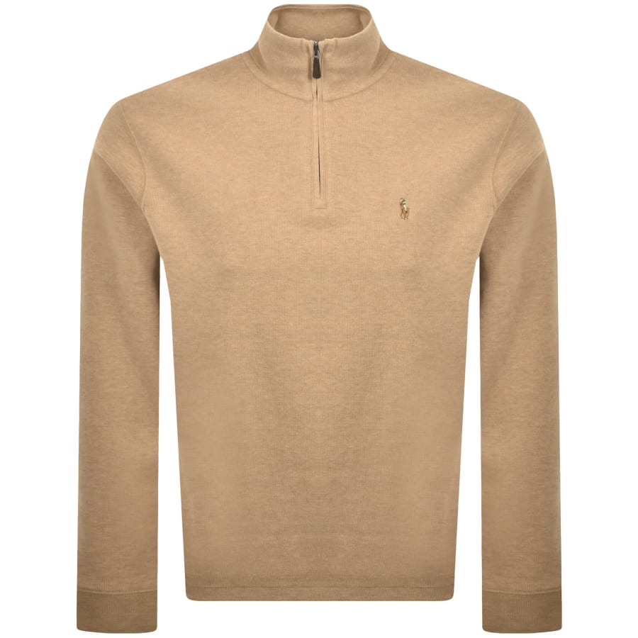 Image number 1 for Ralph Lauren Quarter Zip Knit Jumper Brown