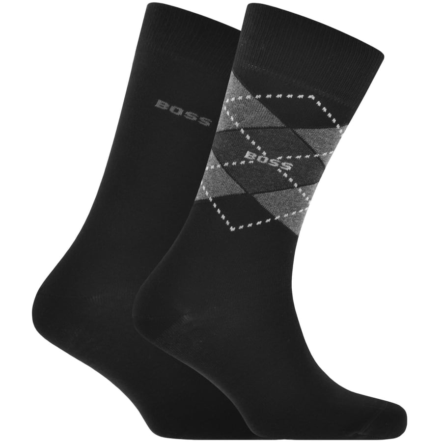 Image number 1 for BOSS 2 Pack Argyle Crew Socks Black