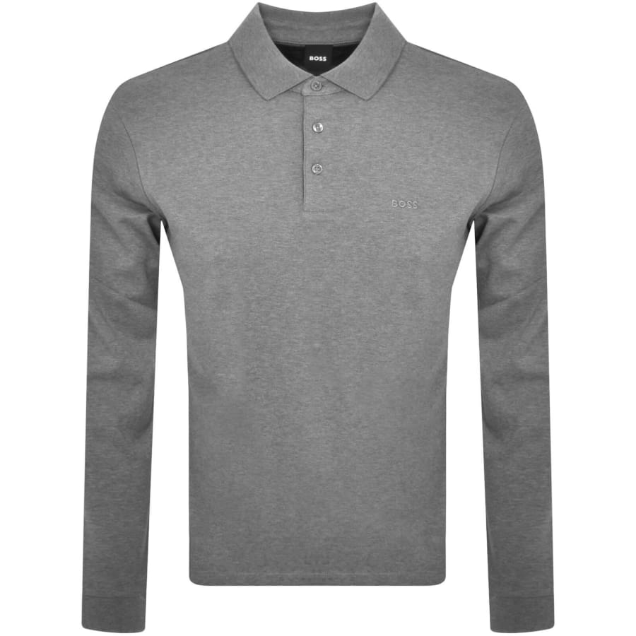 Image number 1 for BOSS Pado 30 Long Sleeved Polo T Shirt Grey