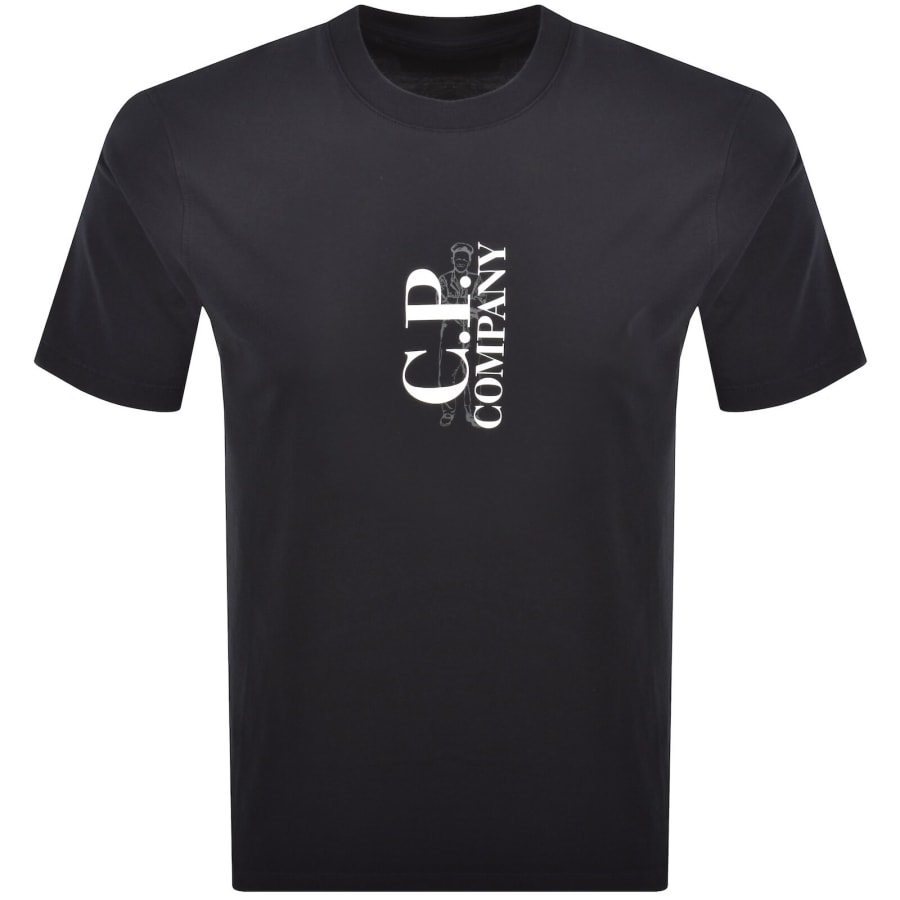 Image number 1 for CP Company Vertical Logo T Shirt Navy