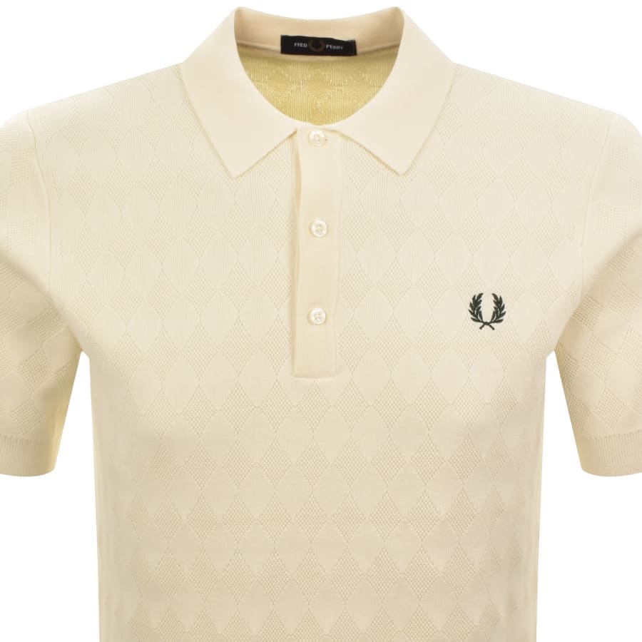 Image number 2 for Fred Perry Pointelle Knit Polo T Shirt Cream