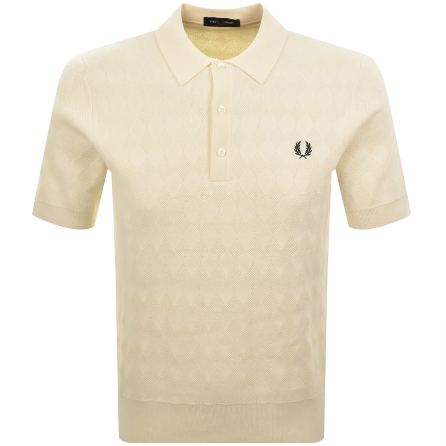 Image number 1 for Fred Perry Pointelle Knit Polo T Shirt Cream