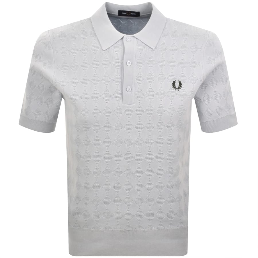 Image number 1 for Fred Perry Pointelle Knit Polo T Shirt Blue