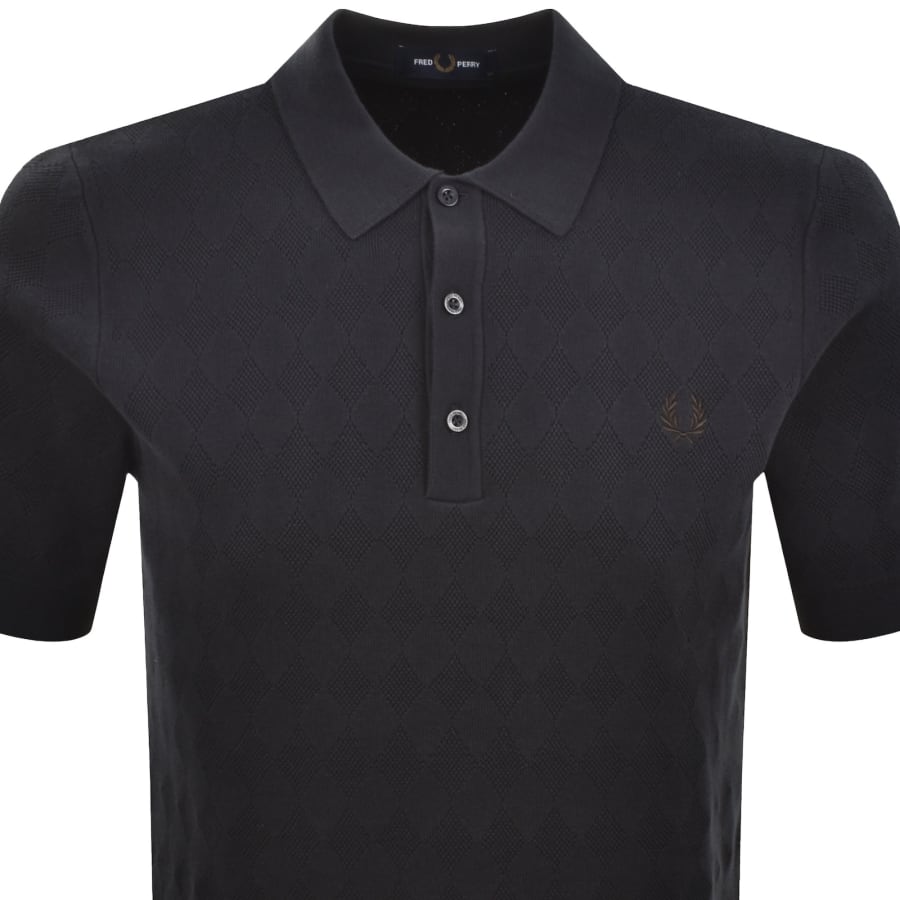 Image number 2 for Fred Perry Pointelle Knit Polo T Shirt Navy