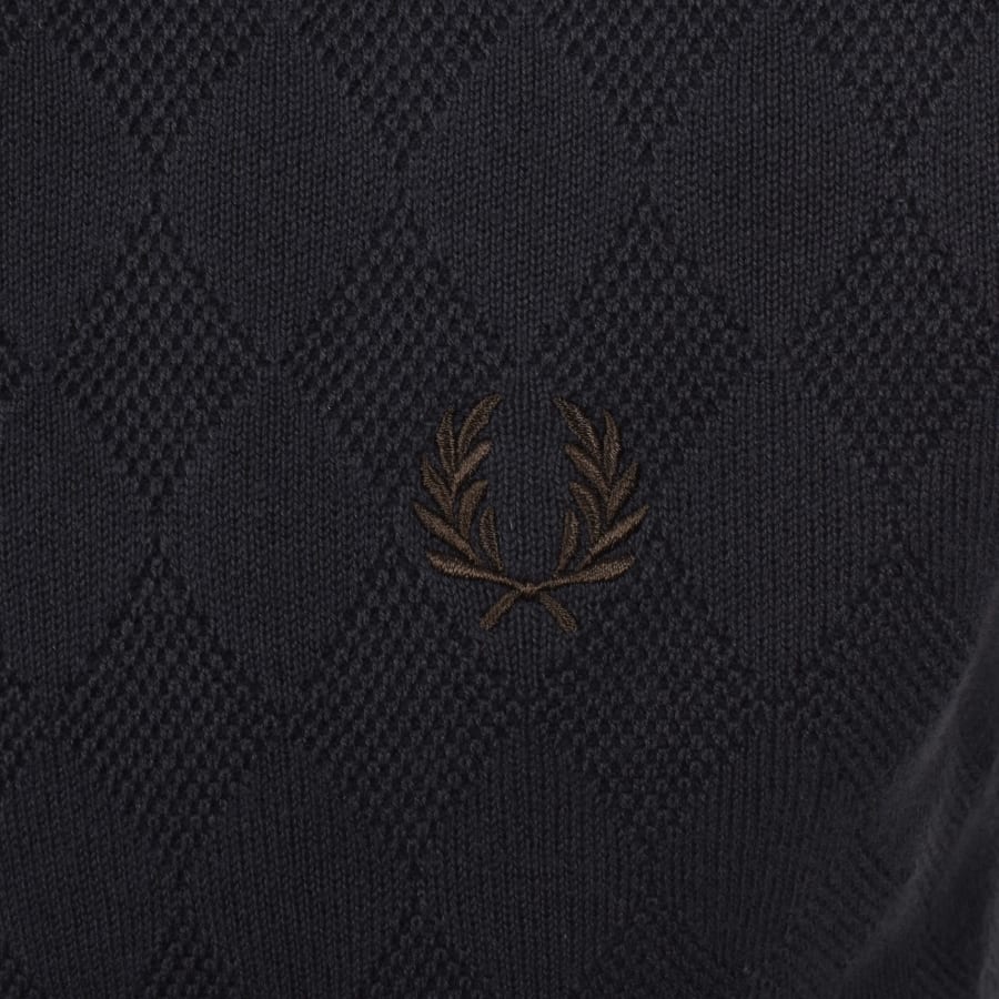 Image number 3 for Fred Perry Pointelle Knit Polo T Shirt Navy