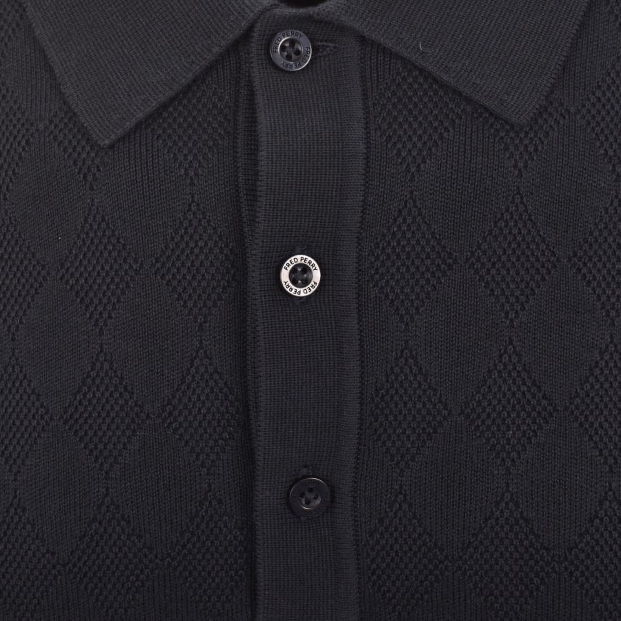 Image number 4 for Fred Perry Pointelle Knit Polo T Shirt Navy