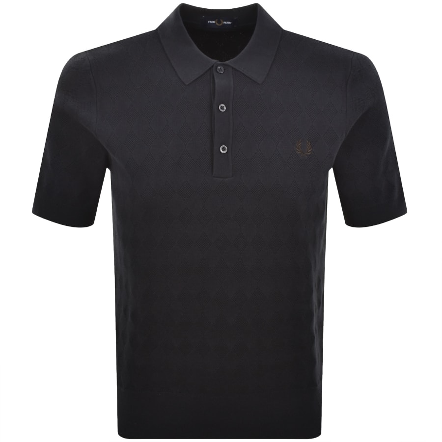 Image number 1 for Fred Perry Pointelle Knit Polo T Shirt Navy