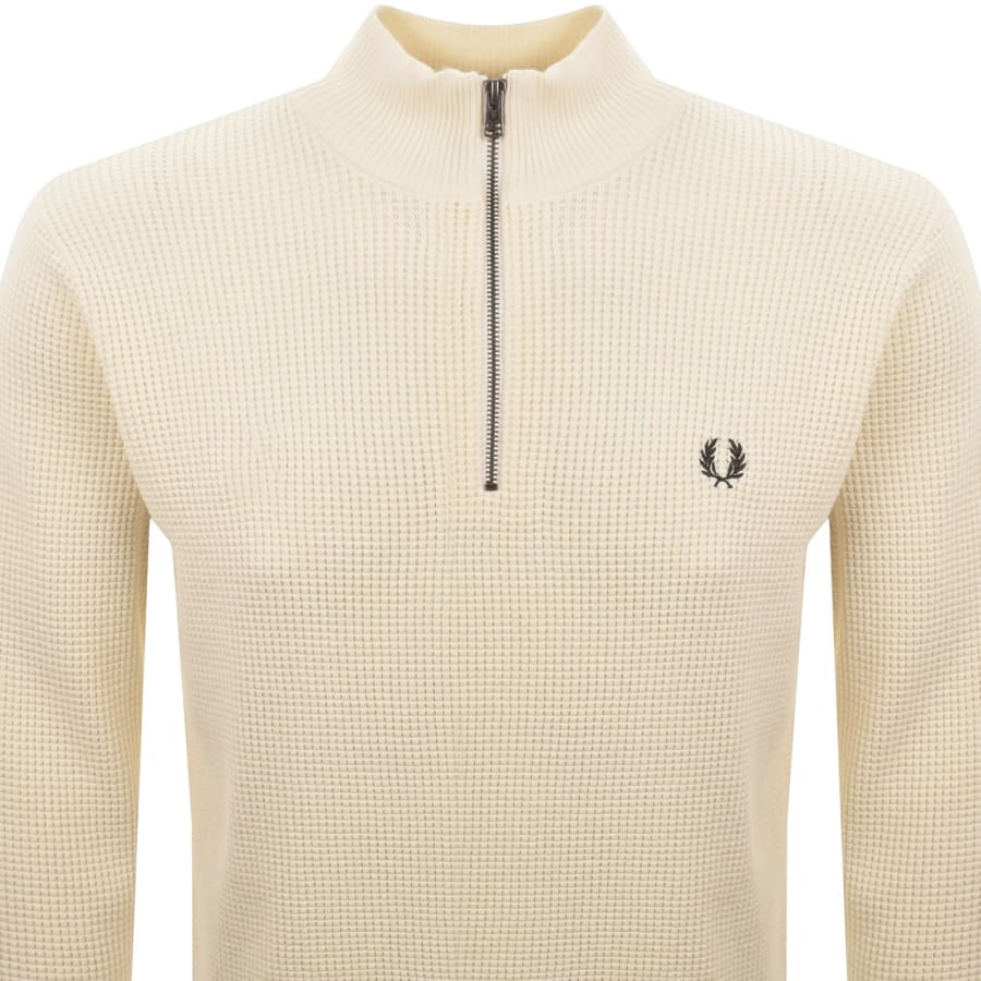 Image number 2 for Fred Perry Half Zip Waffle Knit Jumper Ecru