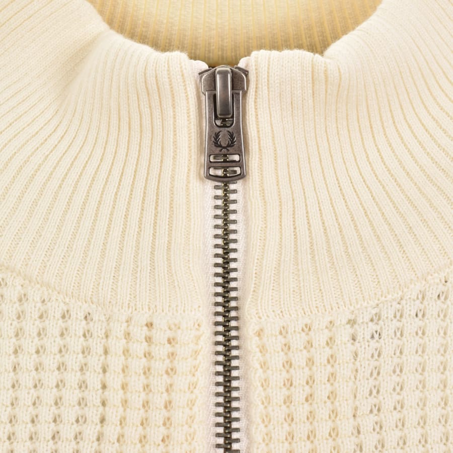 Image number 4 for Fred Perry Half Zip Waffle Knit Jumper Ecru