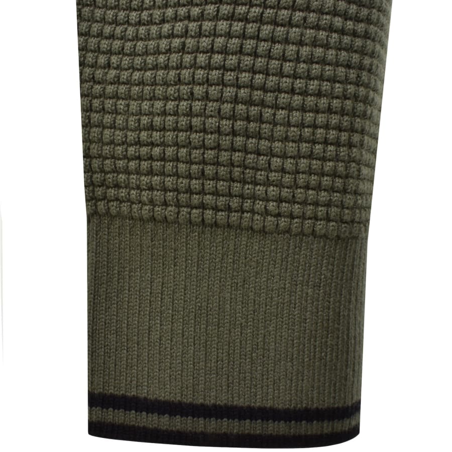 Image number 5 for Fred Perry Half Zip Waffle Knit Jumper Green