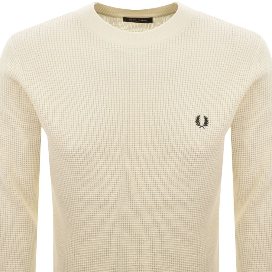 Image number 2 for Fred Perry Waffle Stitch Knit Jumper Cream