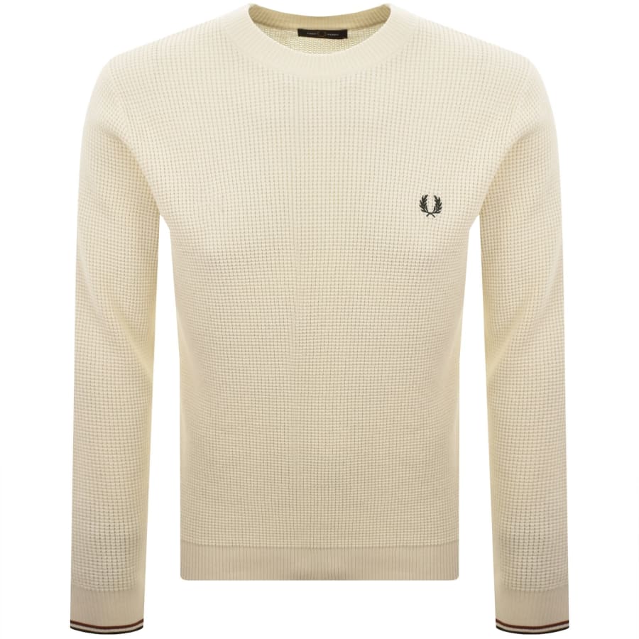 Image number 1 for Fred Perry Waffle Stitch Knit Jumper Cream
