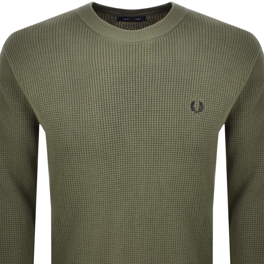 Image number 2 for Fred Perry Waffle Stitch Knit Jumper Green