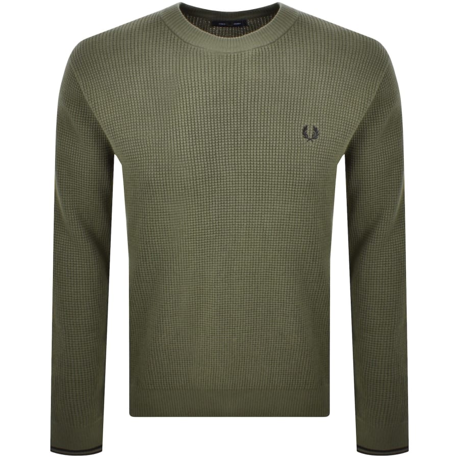 Image number 1 for Fred Perry Waffle Stitch Knit Jumper Green