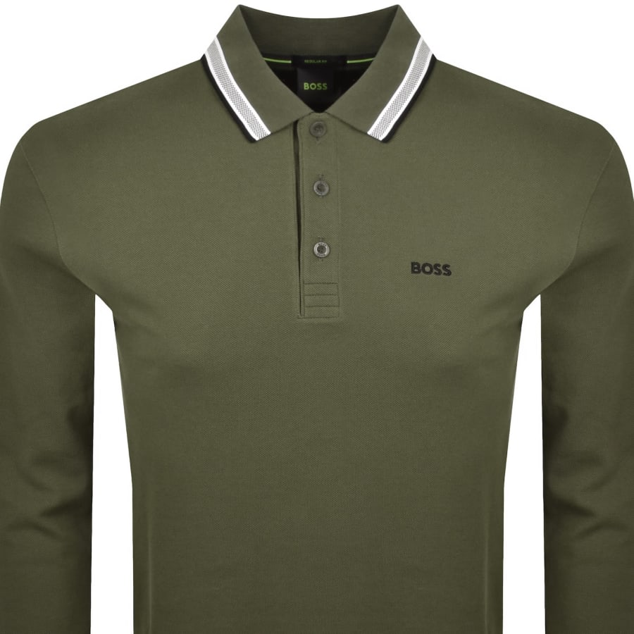 Image number 2 for BOSS Plisy Long Sleeve Polo Green