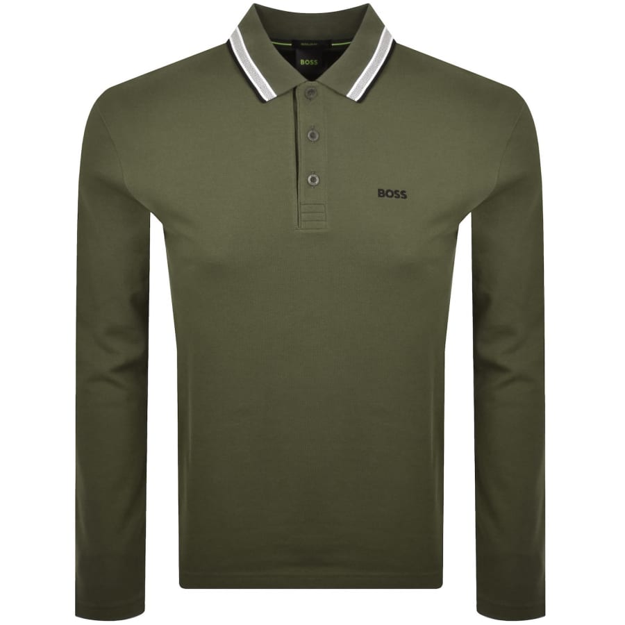 Image number 1 for BOSS Plisy Long Sleeve Polo Green