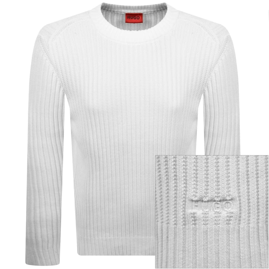 Image number 1 for HUGO Sribban Knit Jumper White