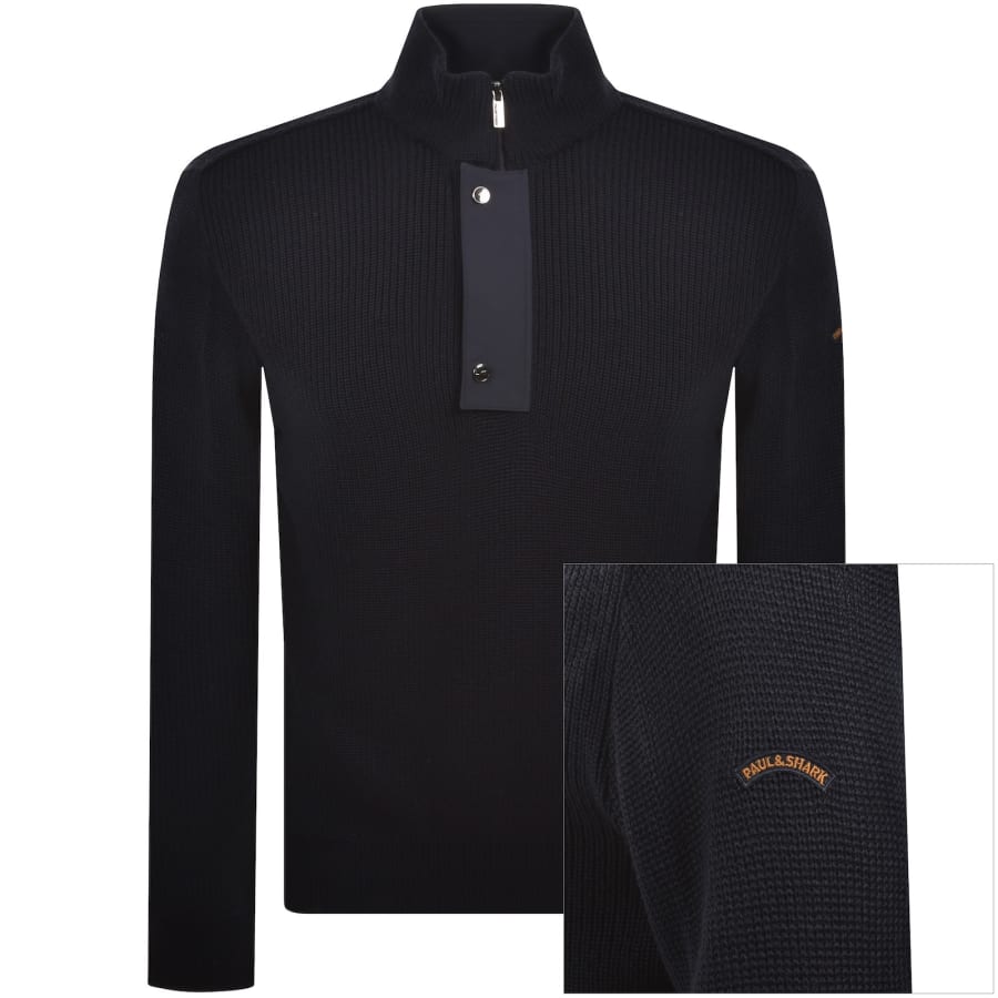 Image number 1 for Paul And Shark Moon Badge Knit Jumper Navy
