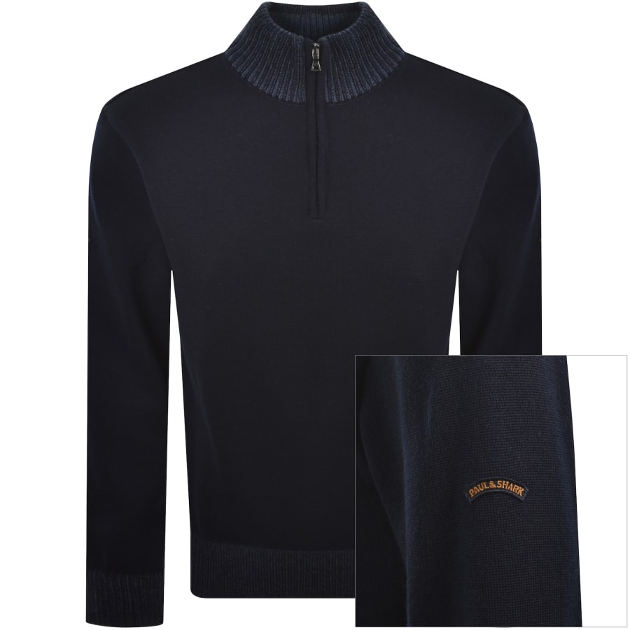 Image number 1 for Paul And Shark Moon Badge Knit Jumper Navy
