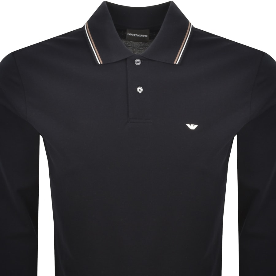 Image number 2 for Emporio Armani Long Sleeved Polo T Shirt Navy
