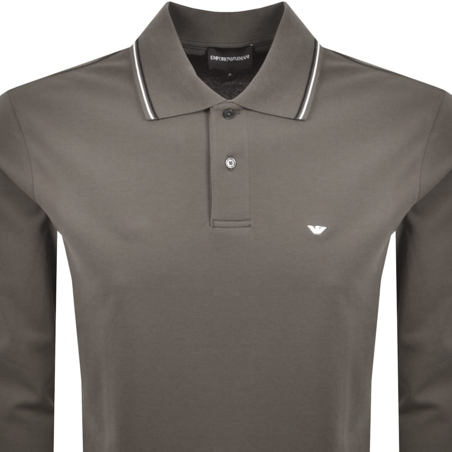 Image number 2 for Emporio Armani Long Sleeved Polo T Shirt Grey