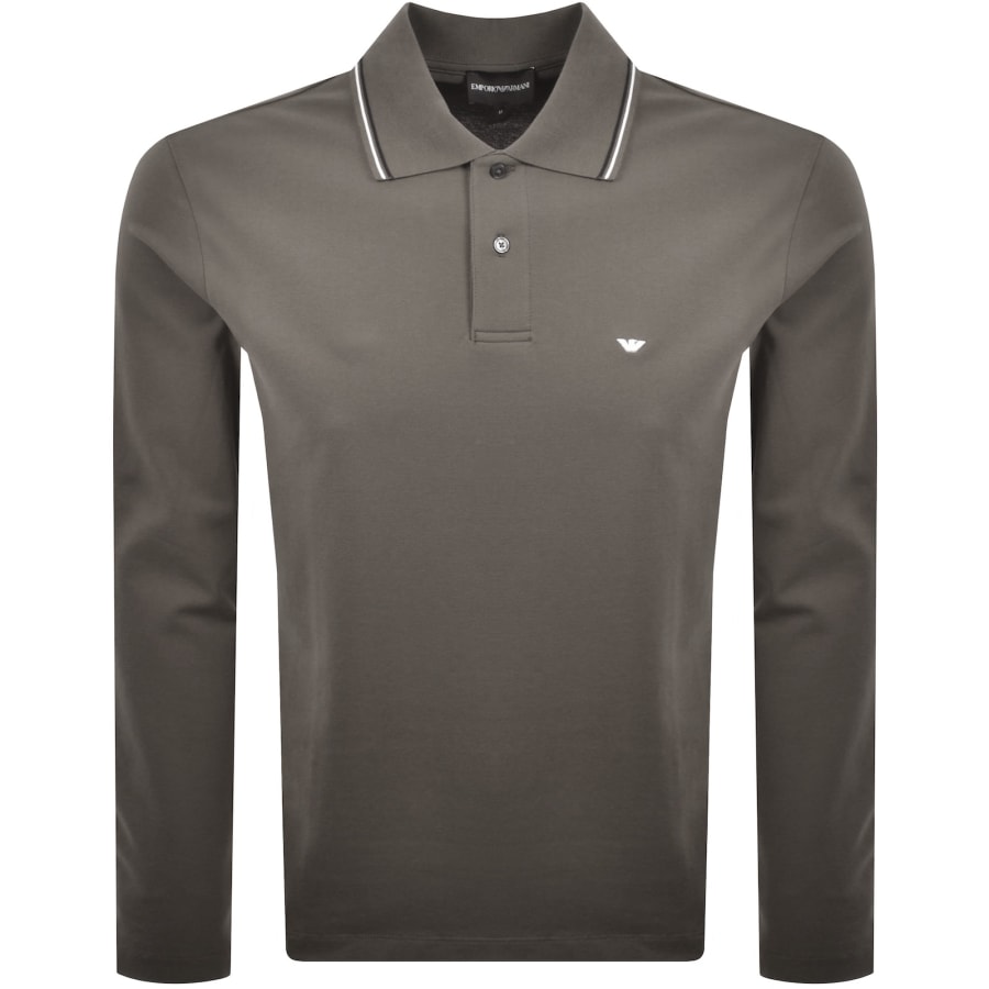 Image number 1 for Emporio Armani Long Sleeved Polo T Shirt Grey