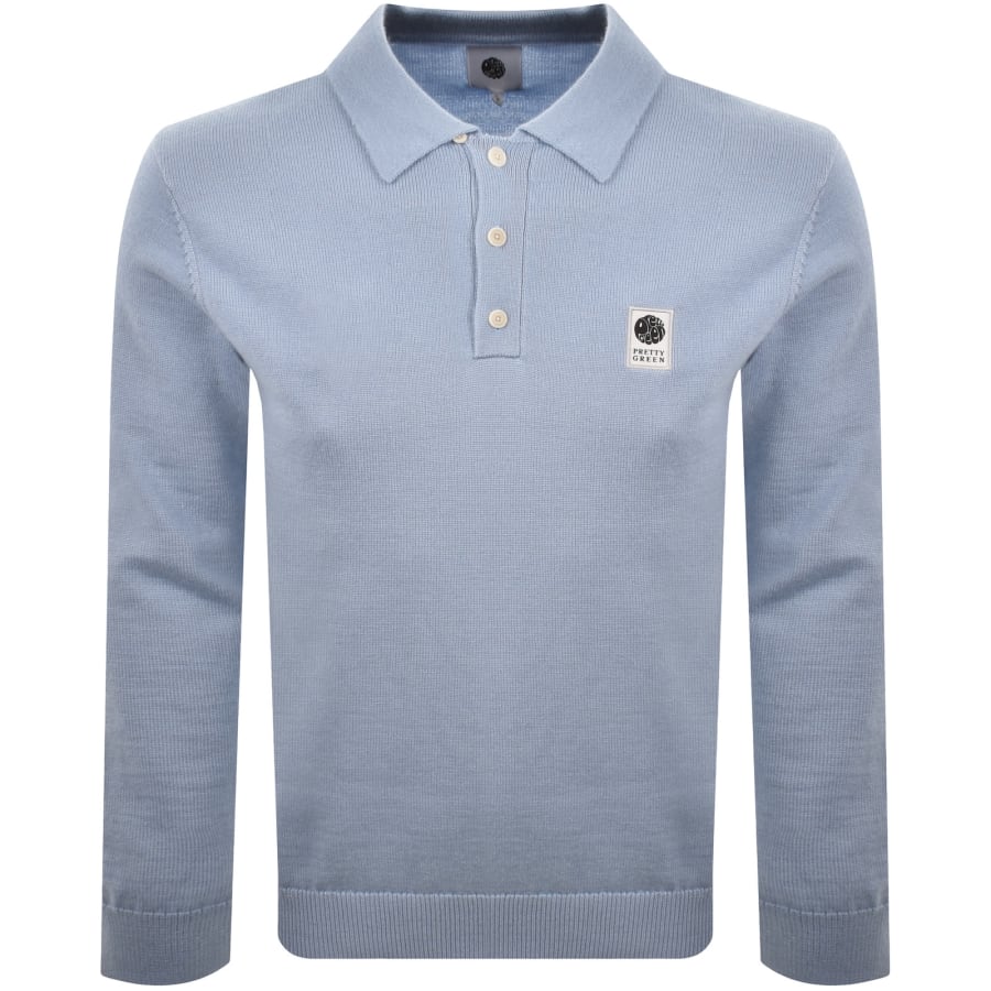 Image number 1 for Pretty Green Long Sleeved Knit Polo T Shirt Blue