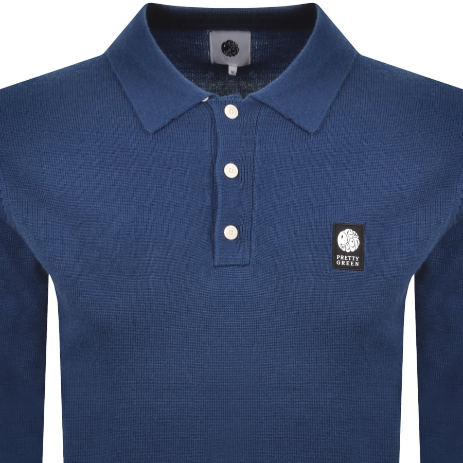 Image number 2 for Pretty Green Long Sleeved Knit Polo T Shirt Blue