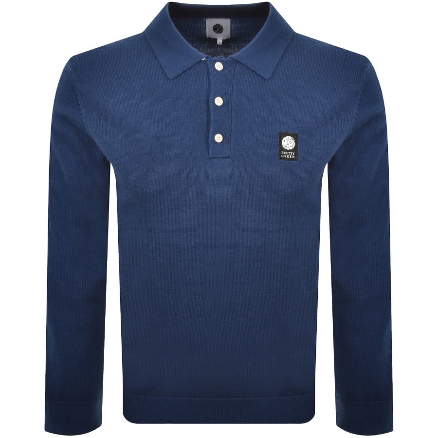 Image number 1 for Pretty Green Long Sleeved Knit Polo T Shirt Blue