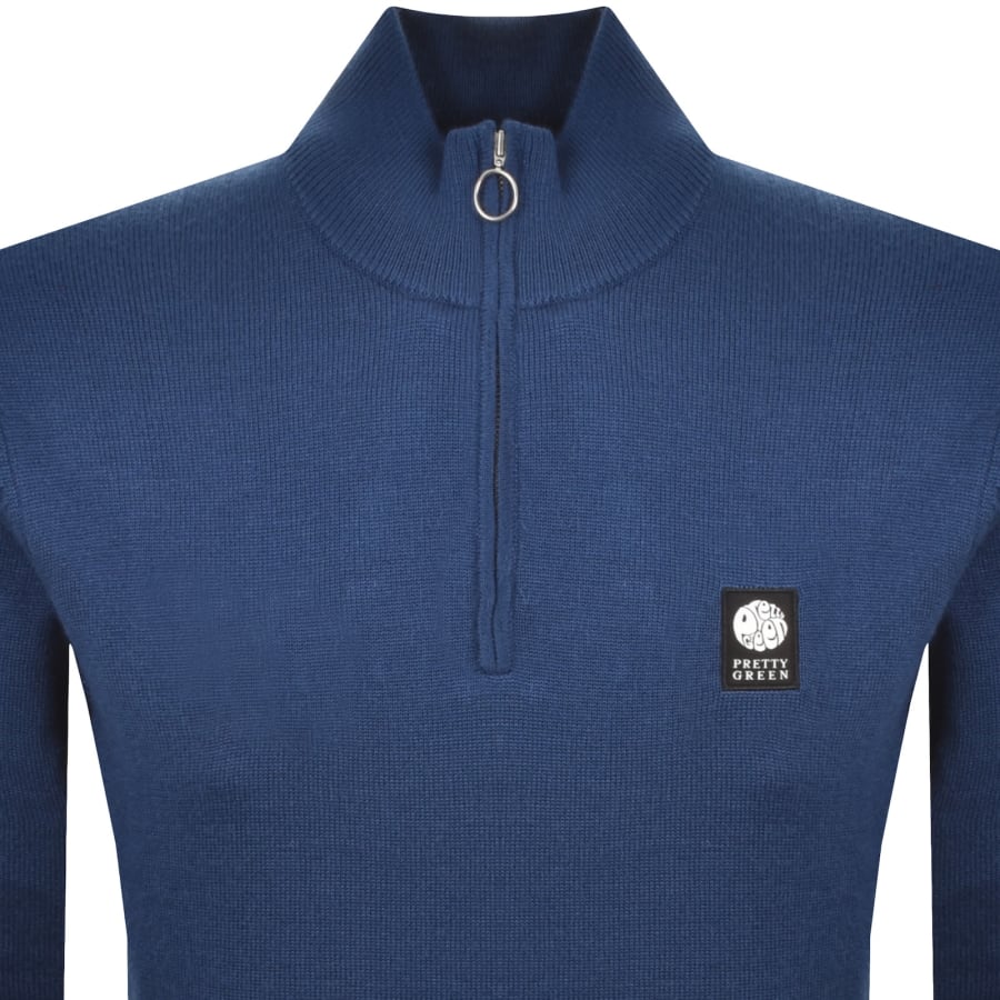 Image number 2 for Pretty Green Merino Quarter Zip Knit Jumper Blue