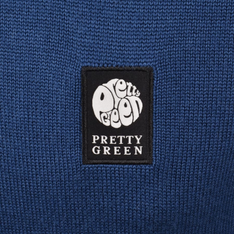 Image number 3 for Pretty Green Merino Quarter Zip Knit Jumper Blue