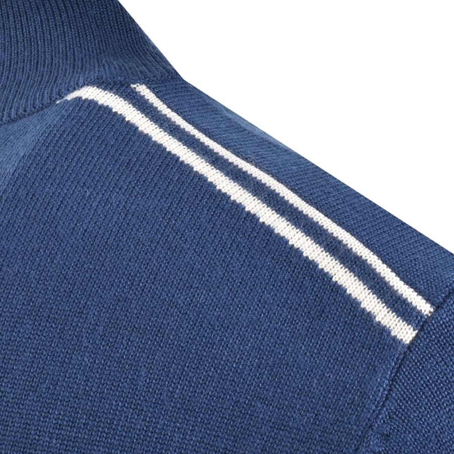 Image number 5 for Pretty Green Merino Quarter Zip Knit Jumper Blue
