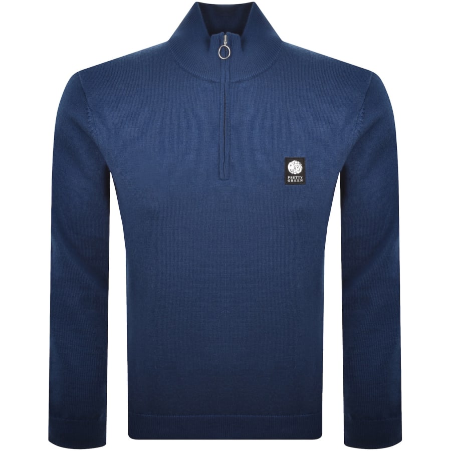 Image number 1 for Pretty Green Merino Quarter Zip Knit Jumper Blue