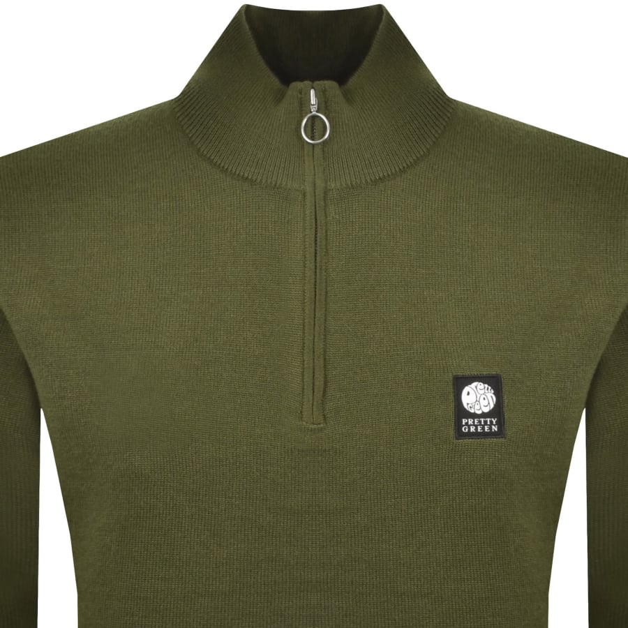 Image number 2 for Pretty Green Merino Quarter Zip Knit Jumper Khaki