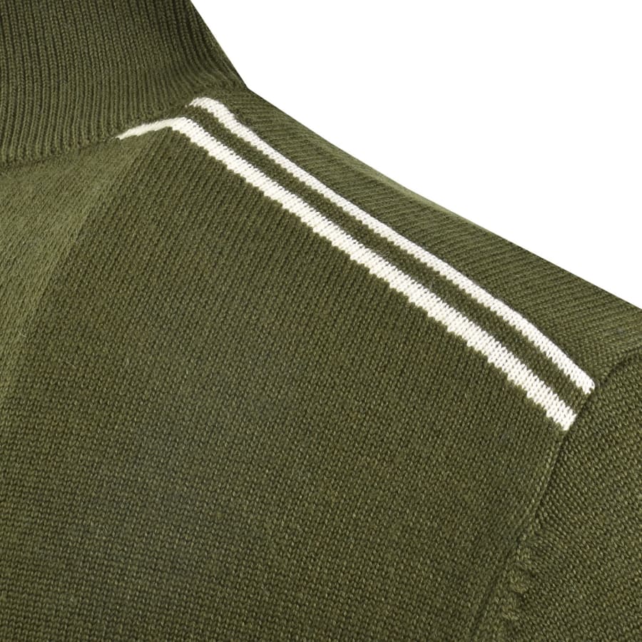 Image number 5 for Pretty Green Merino Quarter Zip Knit Jumper Khaki