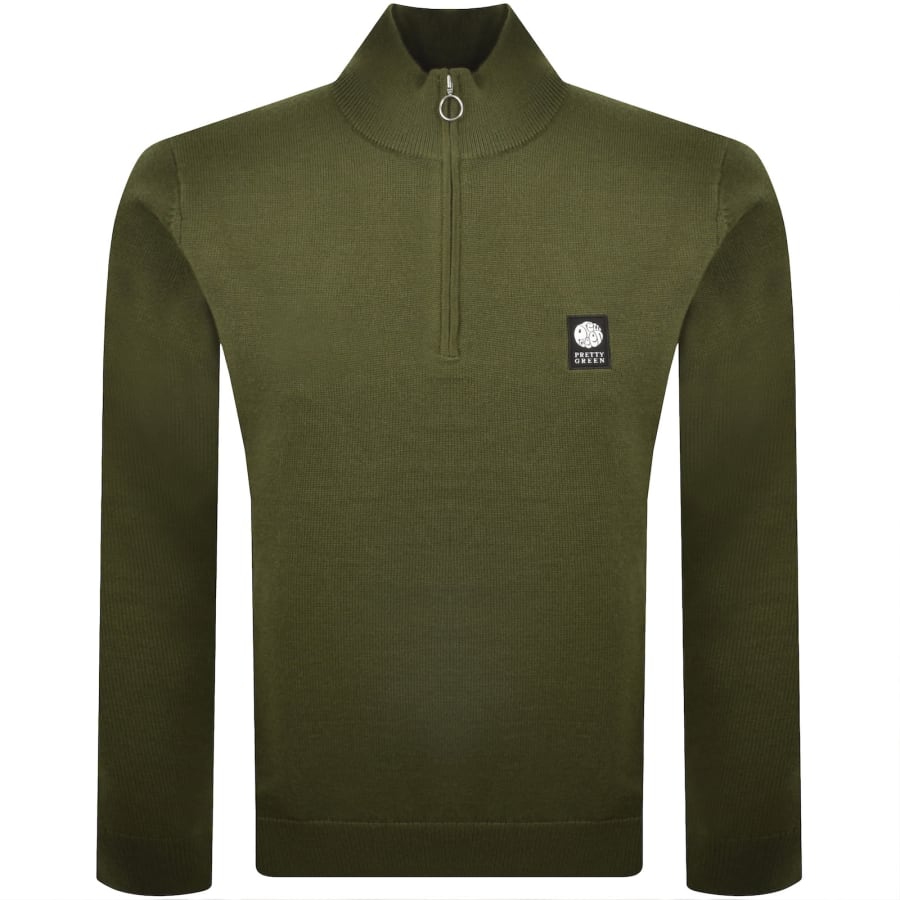 Image number 1 for Pretty Green Merino Quarter Zip Knit Jumper Khaki