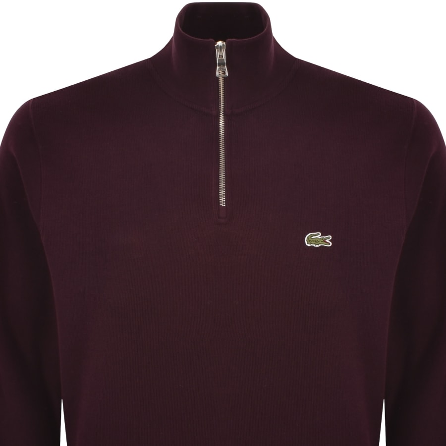 Image number 2 for Lacoste Quarter Zip Sweatshirt Burgundy