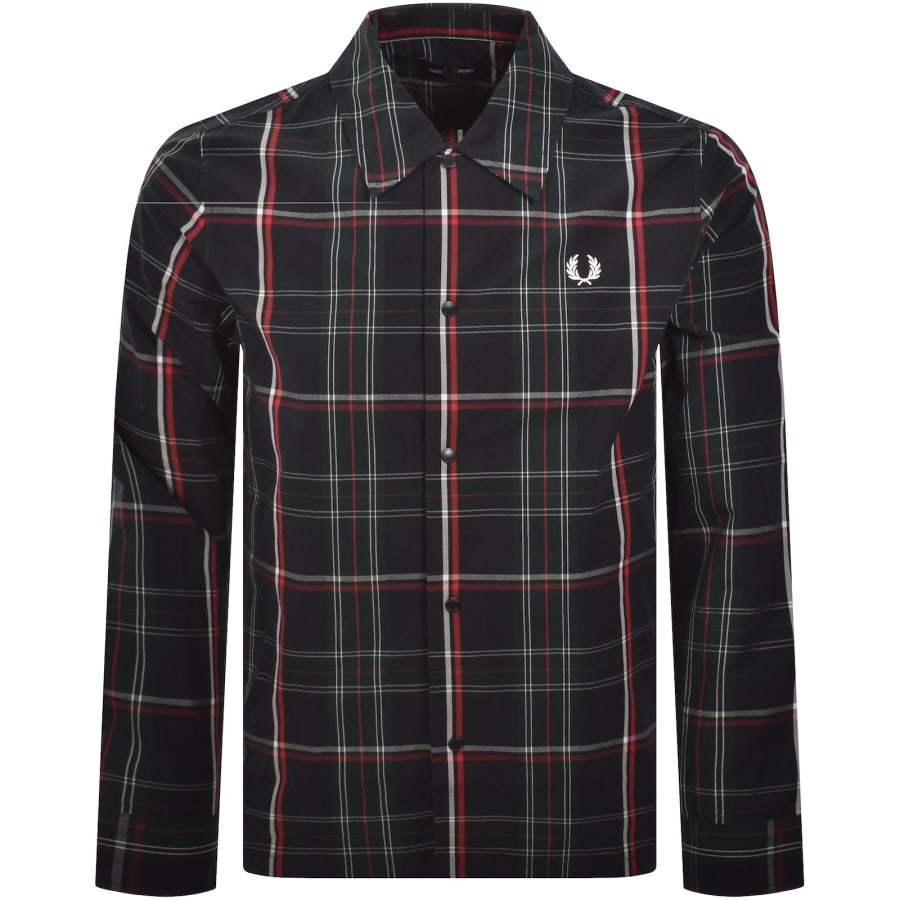 Image number 1 for Fred Perry Tartan Overshirt Navy