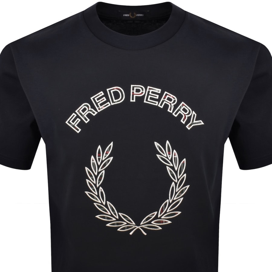 Image number 2 for Fred Perry Tartan Applique T Shirt Navy