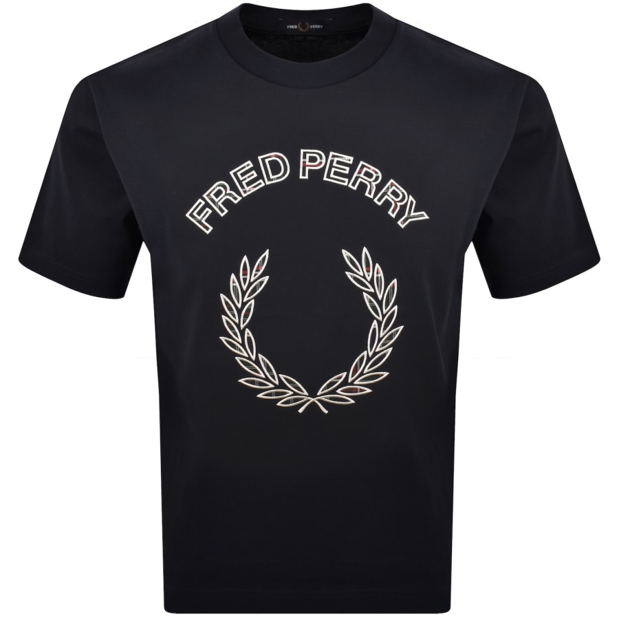 Image number 1 for Fred Perry Tartan Applique T Shirt Navy