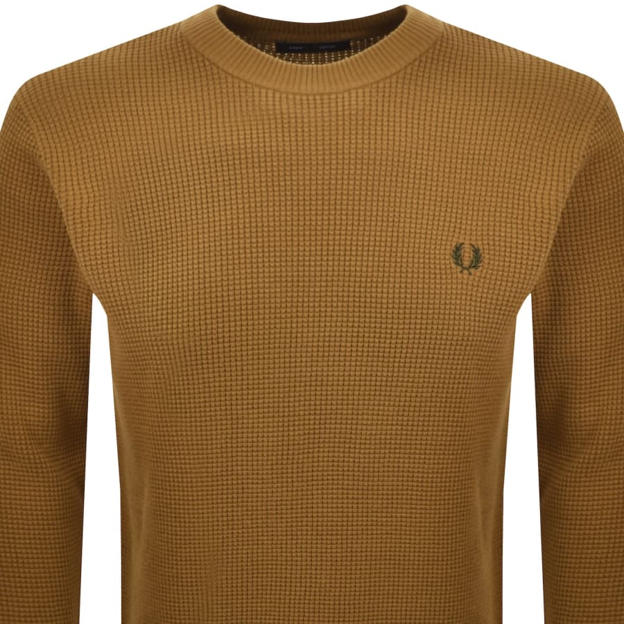 Image number 2 for Fred Perry Waffle Stitch Knit Jumper Brown