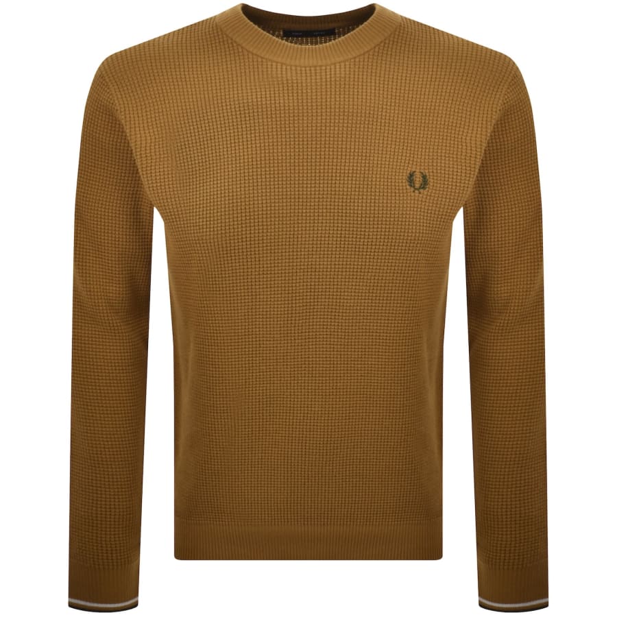 Image number 1 for Fred Perry Waffle Stitch Knit Jumper Brown