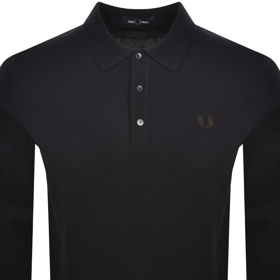 Image number 2 for Fred Perry Long Sleeve Knit Polo Navy